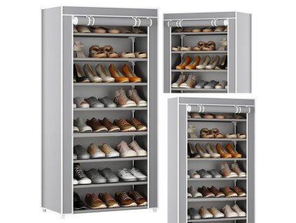 8-Úrovňový Botník Organizér Šatní Skříň Prachotěsný Kryt Šedý