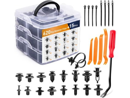 Sada automobilových spon v organizéru 16 velikostí PVC 620 ks