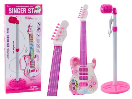 Sada Elektrická Kytara Stoik s Mikrofonem na Baterie Růžová