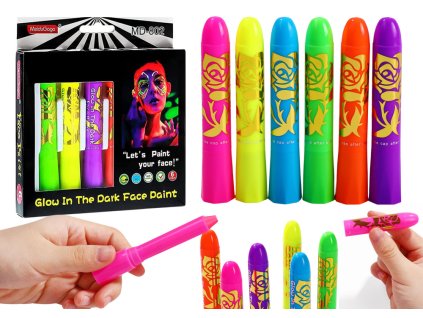 Sada Pro Malování Tváře Fixy Křídy Neonové Fluorescenční 6ks