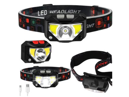 Čelová LED Svítilna s Pohybovým Senzorem, 6 Režimů Světla