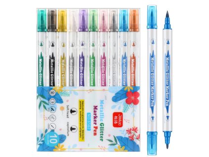 Sada Barevných Metalických Popisovačů se Třpytem Obojestranných 10 ks