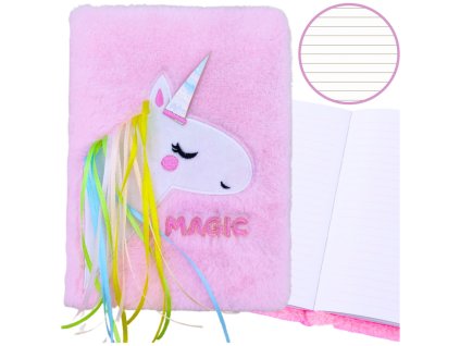 Pluszový Furkátový Zápisník Sešit V Liniích S Jednorožcem Hříva Barevný A5