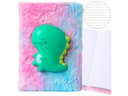 Plyšový Zápisník S Linkami S Zeleným Dinosaurem 3D Barevný