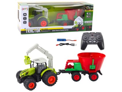 Zemědělský Traktor s Sečkařem a Otočným Chytačem, Dálkově Ovládaný 2.4G