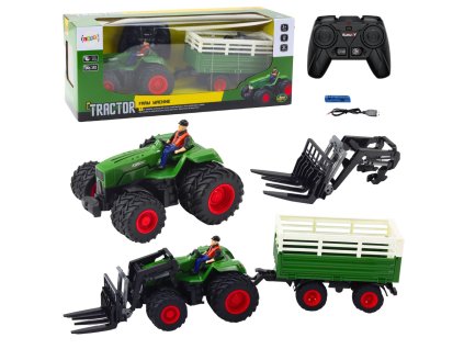 Dálkově Ovládaný Zemědělský Traktor s Přívěsem a Vidlemi Dvojité Kola RC