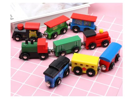 Sada Dřevěné Magnetické Vláčky Lokomotivy 12 Ks