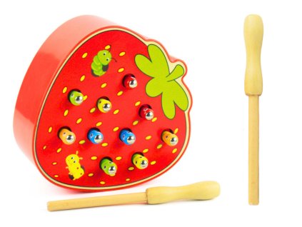 Dřevěná Dovednostní Hra Chyť Červíka Červená Jahoda