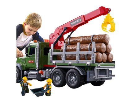 Nákladní auto s jeřábem na přepravu dřeva, světla a zvuky