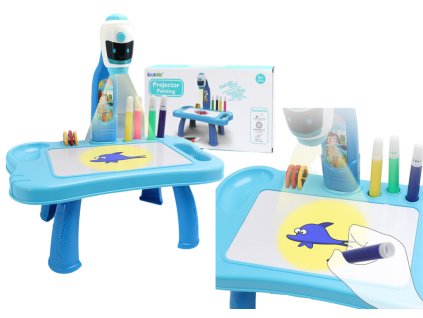 Dětský Mini Projektor Robot Stolek 2v1 Příslušenství Modrý