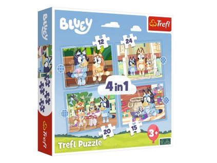 Puzzle 4v1 (12, 15, 20, 24) - Bluey a její svět Trefl 34637