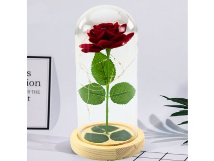 Věčná Růže Ve Skleněné Kopuli LED osvětlení Červená 21x11cm