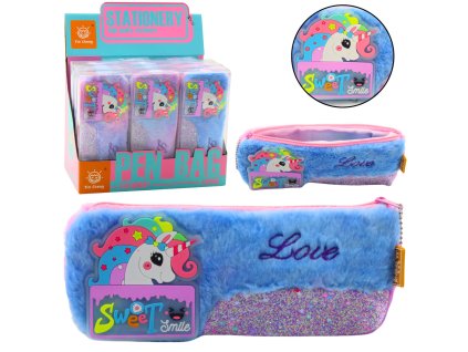 Plyšový Penál s Jednorožcem Třpytivé Prvky Jednorožec Modrý