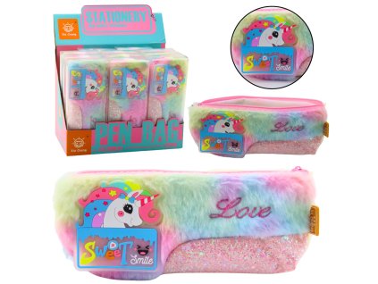 Plyšový Penál s Jednorožcem Barevné Třpytivé Elementy