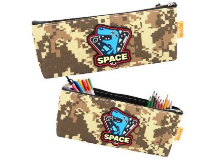 Kosmický Dinozauří Penál Pikselový Khaki 20x8 cm