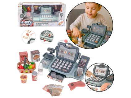 Sada Pokladna Obchod Potraviny Skener Košík 24 Prvků