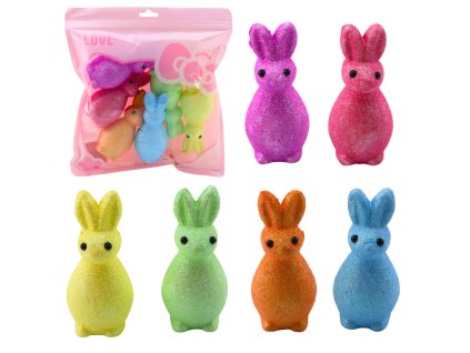 Barevní velikonoční zajíčci z polystyrenu s třpytem 6 ks