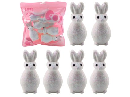 Stylové Velikonoční Dekorativní Zajíčci z Polystyrenu s Glitry Bílé 6ks