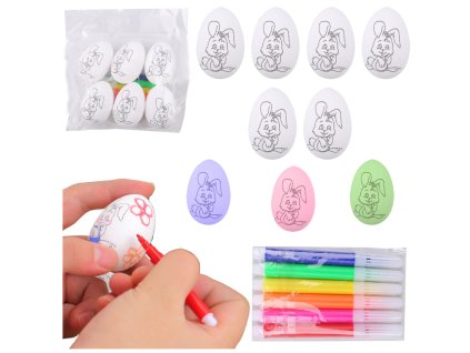 Velikonoční polystyrenová vajíčka k malování s motivem zajíce, 6 ks