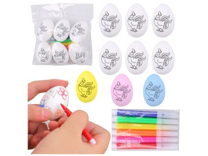 Velikonoční polystyrenová vejce pro malování fixy fixy kohouti 6ks