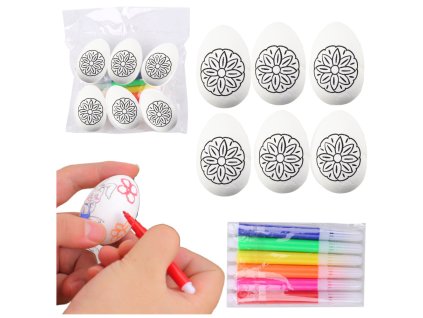 Velikonoční polystyrenová vajíčka k malování Vzor Květ A 6 ks