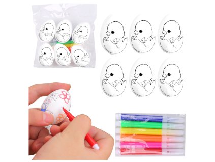 Velikonoční polystyrenová vajíčka na malování, kuře ve vajíčku, sada 6 ks