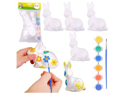 Velikonoční Styroporové Zajíčci k Malování S Barvami 4ks