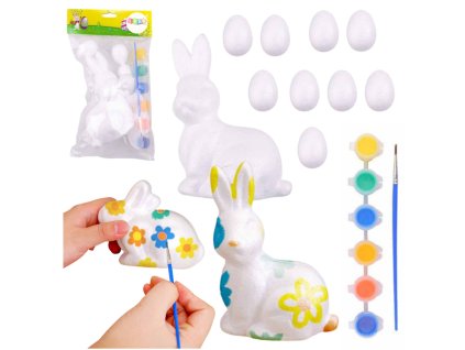 Velikonoční Sada Polystyrénová Vajíčka 9ks Figurka Zajíčka Barvy