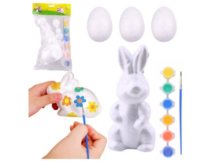 Velikonoční Sada Polystyrénová Vajíčka 3ks Figurka Zajíce Barvy