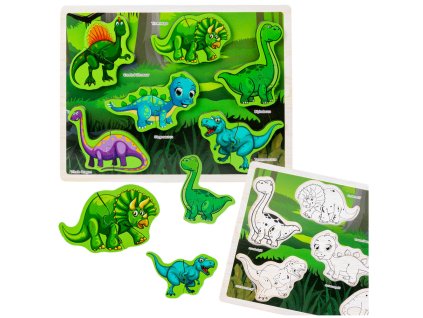 Dřevěná Skládačka Dinosauři Puzzle Tvary Deska 12Kusů