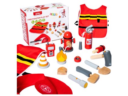 Sada Malého Hasiče Kostým Hasičské Doplňky Dřevo 14 ks
