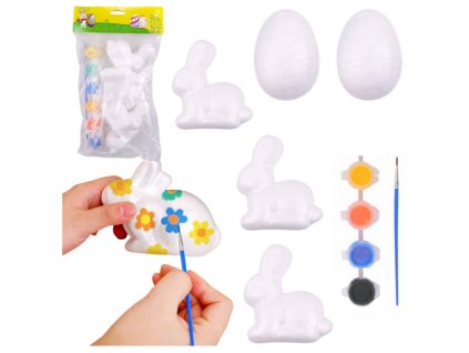 Sada na malování polystyrenových ozdob 3 zajíčci 2 vajíčka barvy