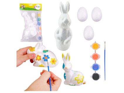 Sada na Malování Polystyrenových Dekorací Zajíc 3 Vajíčka Barvy