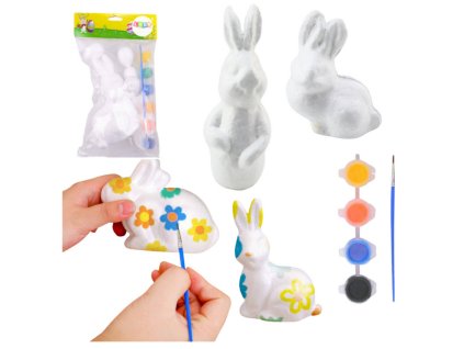 Sada na Malování Styroporových Ozdob 4 Zajíci Barvy Štětec