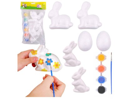 Sada Na Malování Polystyrenových Ozdob 4 Zajíci 2 Vajíčka Barvy