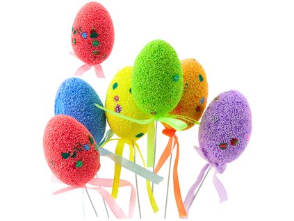 Velikonoční vajíčka na drátku barevné s lístky stužka ozdoba 6ks