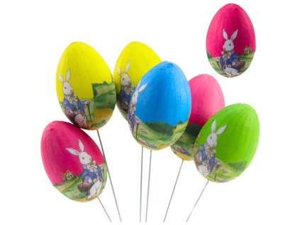 Velikonoční Vajíčka Na Drátku Zajíček s Košíčkem Dekorace 6ks