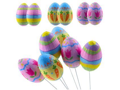 Velikonoční vajíčka na drátku, motiv mrkev a tulipány, barevné 6ks