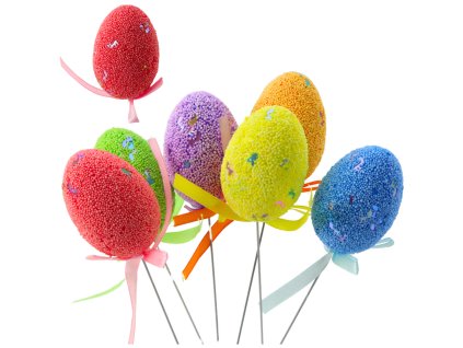 Velikonoční vajíčka na drátku barevné s notami stuha dekorace 6ks