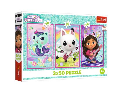 Puzzle 3x50 - Seznamte se s Gabby a kočkami Gabbys Domeček Trefl 34876
