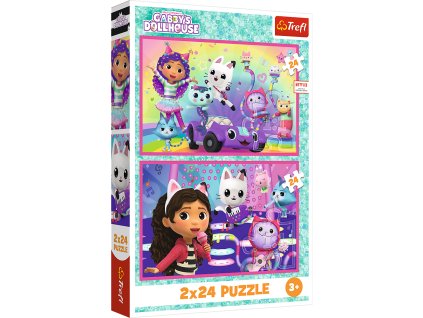 Puzzle 2x24 - Zábava s Gabby - Kocourek Gabby's Domeček, Trefl 34433