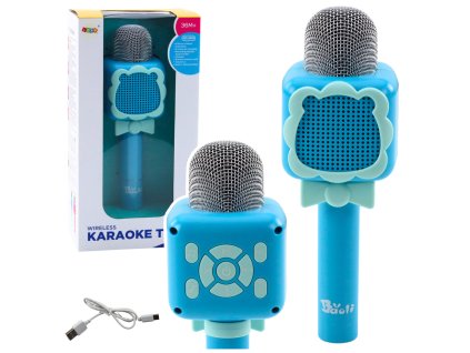 Bezdrátový Bluetooth Mikrofon Karaoke Změna Hlasu Nahrávání Modrý