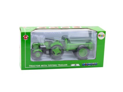Kovový Zemědělský Traktor s Přívěsem Zelený 1:18