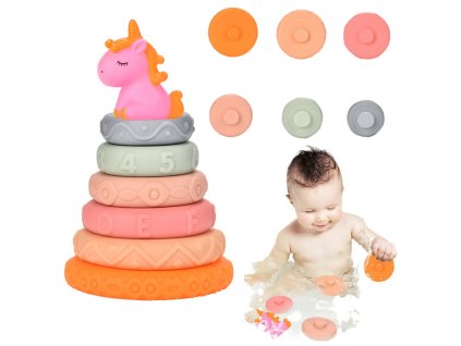 Pyramida Věž pro Kojence Gumové Měkké Kostky Jednorožec