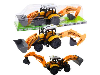 Velký Žlutý Zemědělský a Stavební Rypadlo-Nakladač Pohyblivý