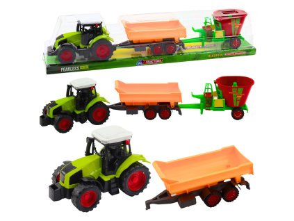 Sada Zemědělský Traktor s Kippením Vlekem a Krmným Vozem