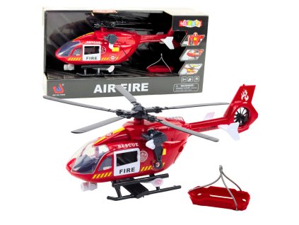 Požární záchranný vrtulník 1:12 s hákem a lehátkem, světelné a zvukové efekty