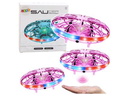 Růžový UFO Dron Ovládaný Rukou s LED Světly