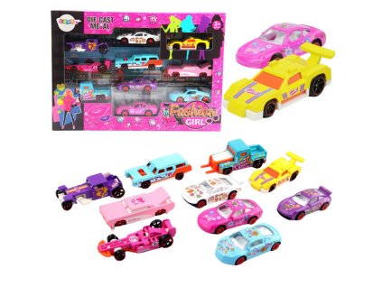 Sada Kovových Autíček pro Holčičky Růžové 10ks