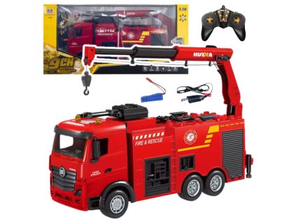 RC Hasičské Auto s Jeřábem na Dálkové Ovládání Světla Voda Huina 1:18